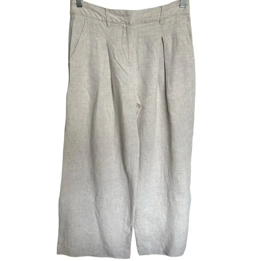 Reformation Neutral Asher Trousers Linen Wide Leg Relaxed Fit Beige Size 2